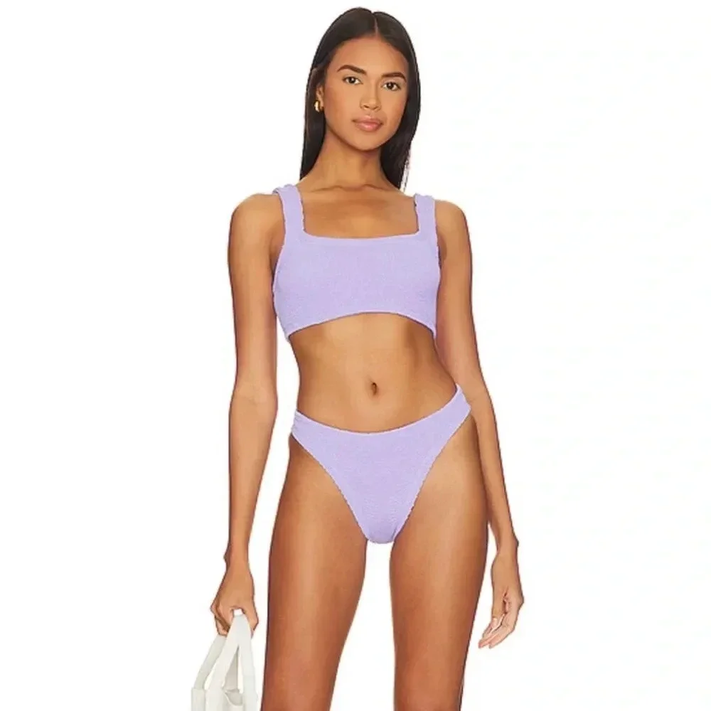Hunza G Bikini Set Xandra Lilac Purple Swimwear Swimsuit Crinkle One Size